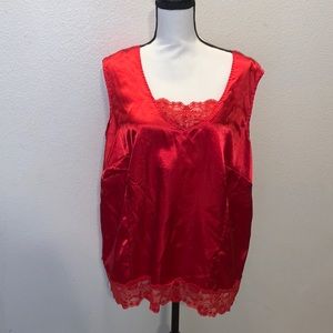 Denim 24/7 red sleeveless satin sequined square neck blouse